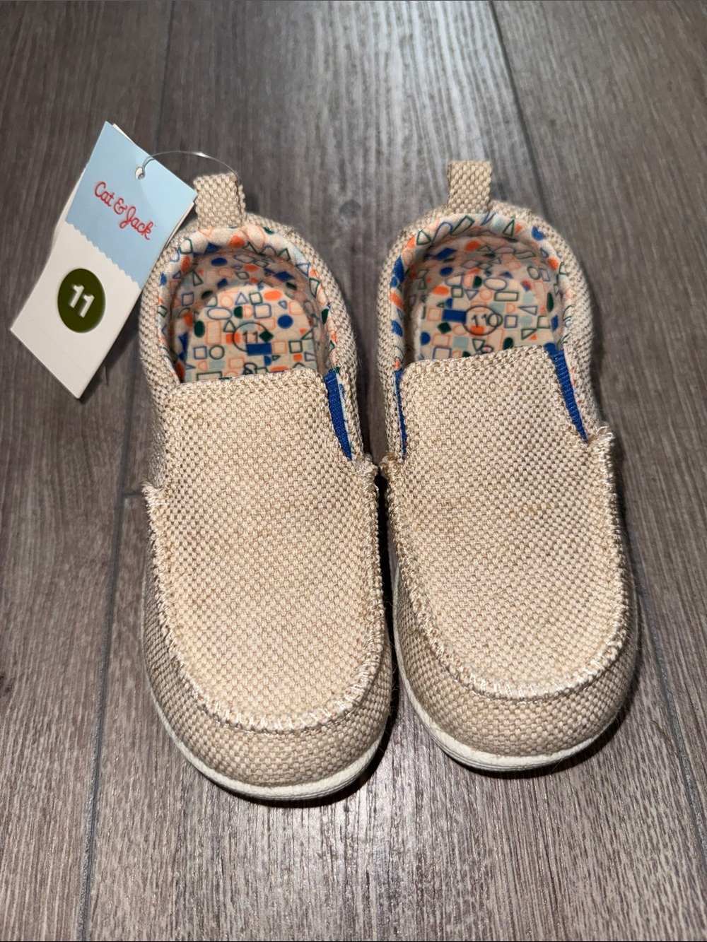 Cat & Jack Tan Slip-On Kids Sneakers with Blue Accents